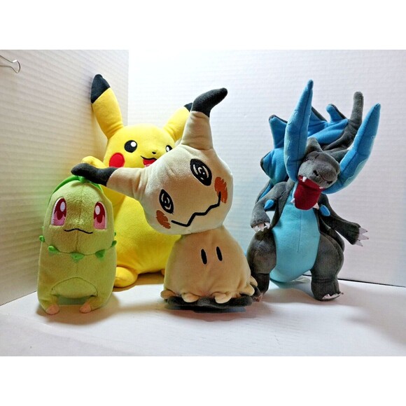 4 Pokemon Plush Bundle Pikachu w/sound, Charizard, Chikorita, Mimikyu -Pre-Loved - Picture 2 of 16